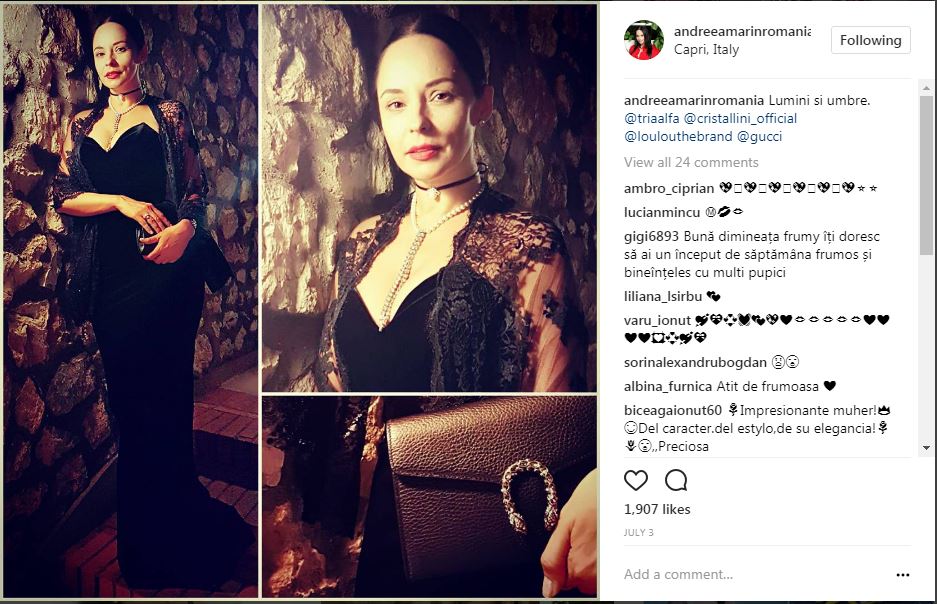 3 iulie 2017: Andreea Marin a postat pe Instagram o fotografie din una din serile in care a iesit la cina cu iubitul 