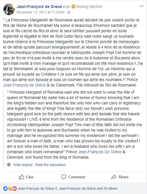 Mesajul lui Jean-François de Grèce la adresa Principesei Margareta!