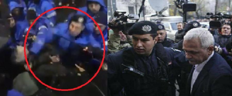 Jandarmul filmat in timp ce bate protestatari nu e singurul agresiv din familia lui