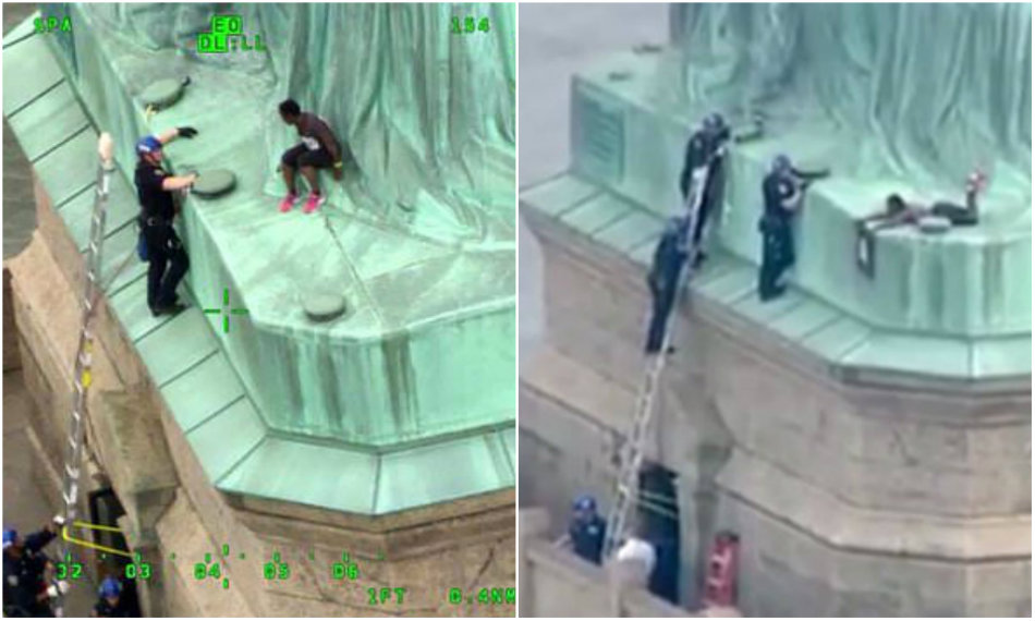 Femeia s-a catarat pe Statuia Libertatii