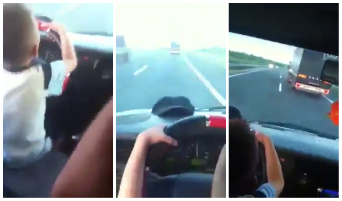 Copil la volan, pe autostrada! Tatal l-a lasat singur pe scaun, intra in depasire si... Imagini VIDEO socante (8)