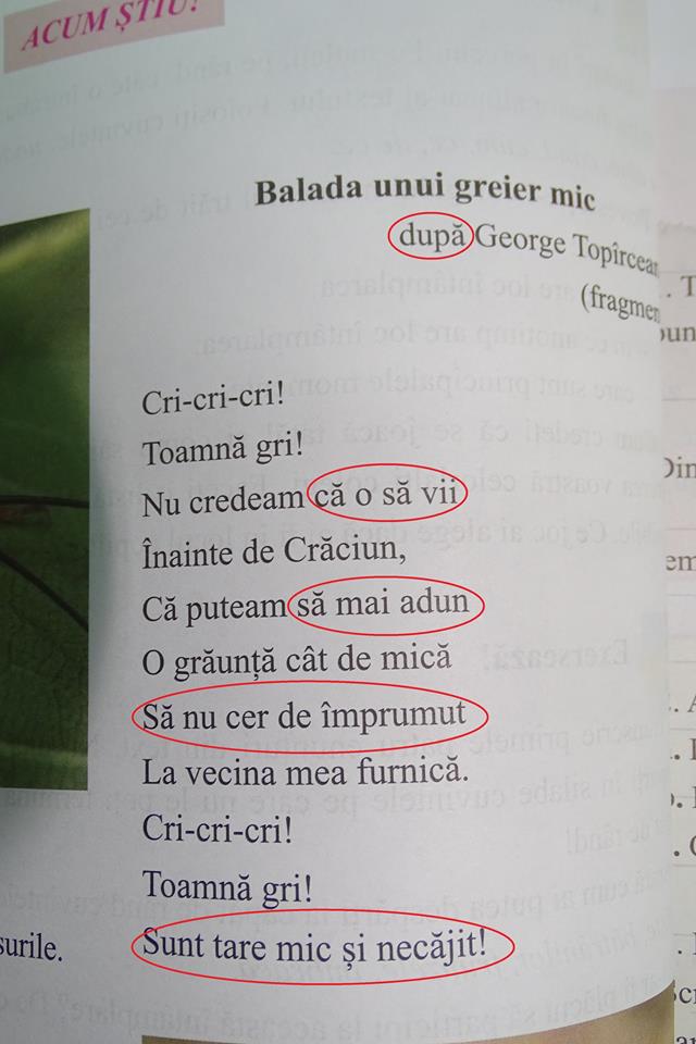 Poezia Balada Unui Greier Mic De George Toparceanu A Fost Modificata In Manualul De Limba